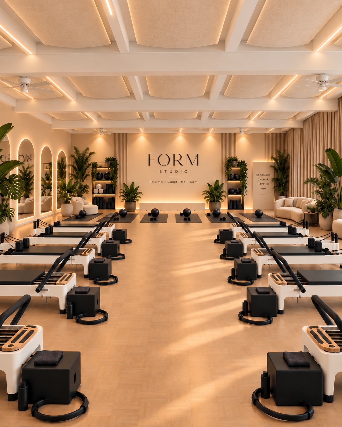 FORM Studio Dortmund – Reformer Pilates Studio Interieur mit warmem Licht